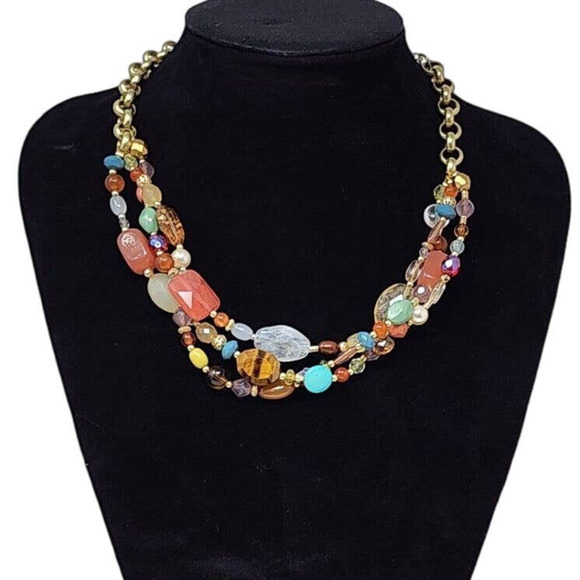 Lia Sophia Tigers Eye, Quartz, Resin Beads Strand Necklace Antique Gold (18-21") - Picture 7 of 10